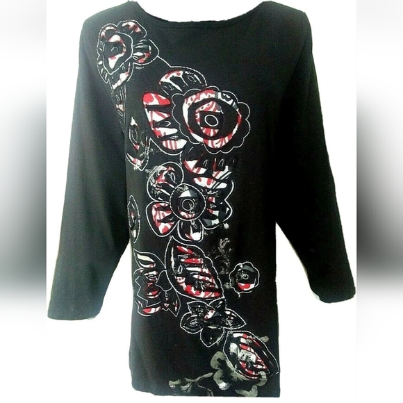 Laura Ashley Black Razor cut T-shirt Fairy Grunge Wmns 2X - Picture 6 of 9